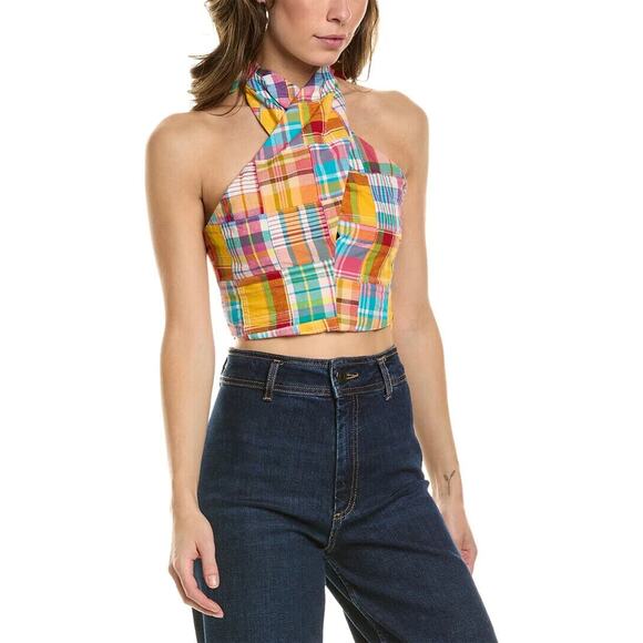Staud NWOT Multi Patchwork Plaid Kai Top Size 00 - Picture 1 of 4